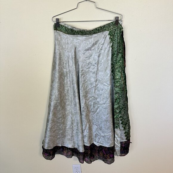 Vtg Reversible Womens Wrap Skirt Bohemian Paisley Floral Design Green Purple - Picture 5 of 7